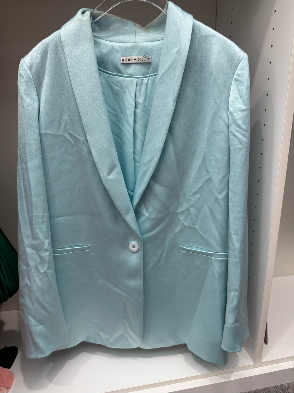 Alice + Olivia Light Mint Single-Button Shawl-Collar Blazer